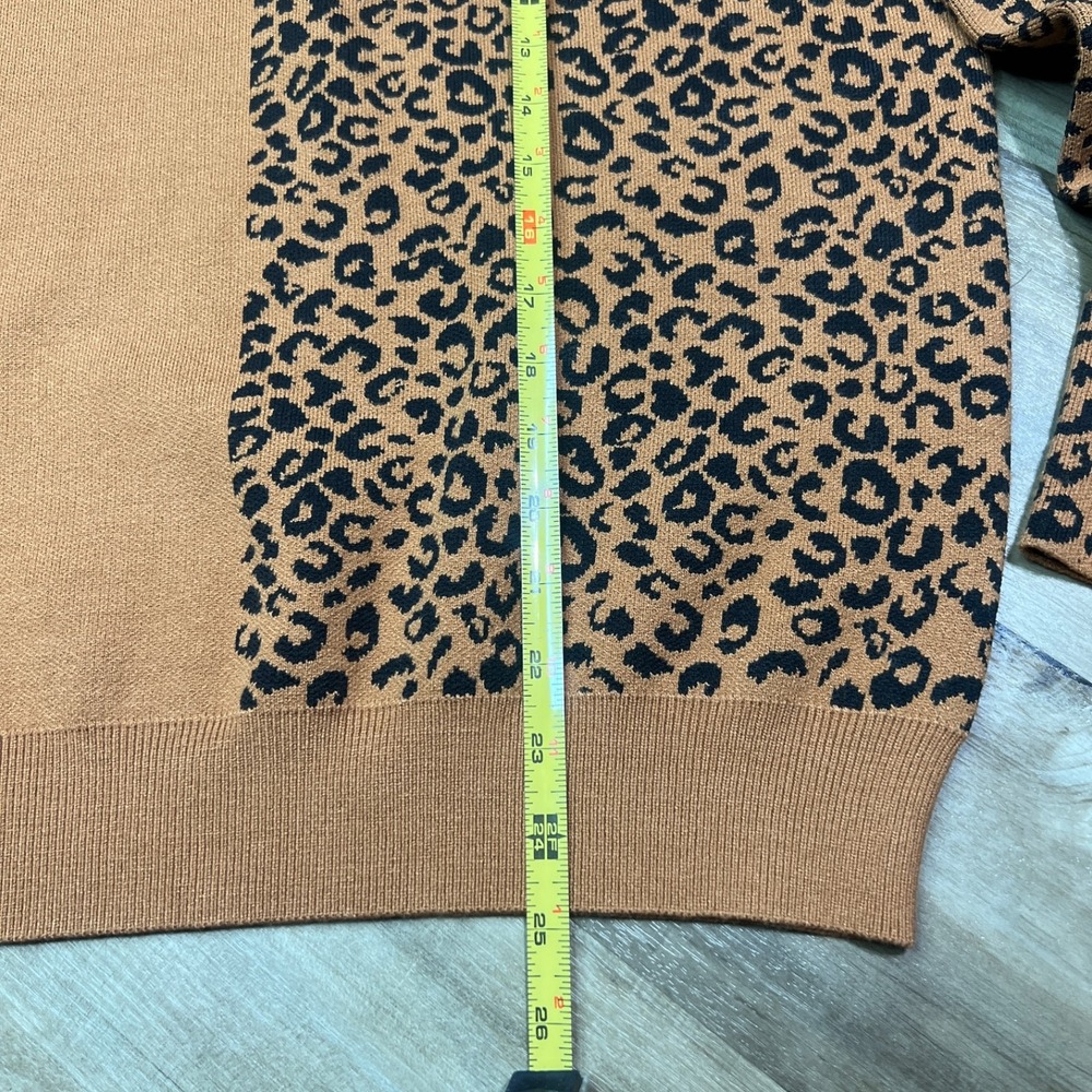 Women's Leopard Print Mock Neck Sweater Tan Brown Soft Knit Pullover Cozy‎ Fall - Picture 3 of 12